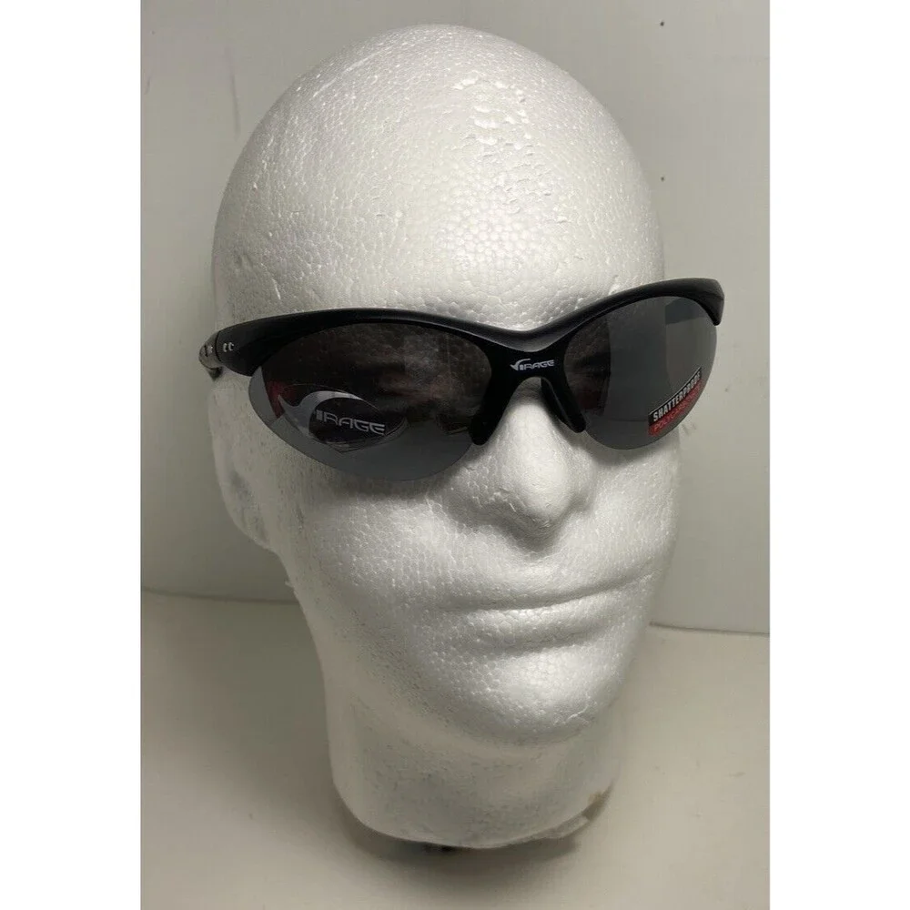 Virage Mens Sport Sunglasses Matte Black Semi Rimless Mirror Lens Nwt